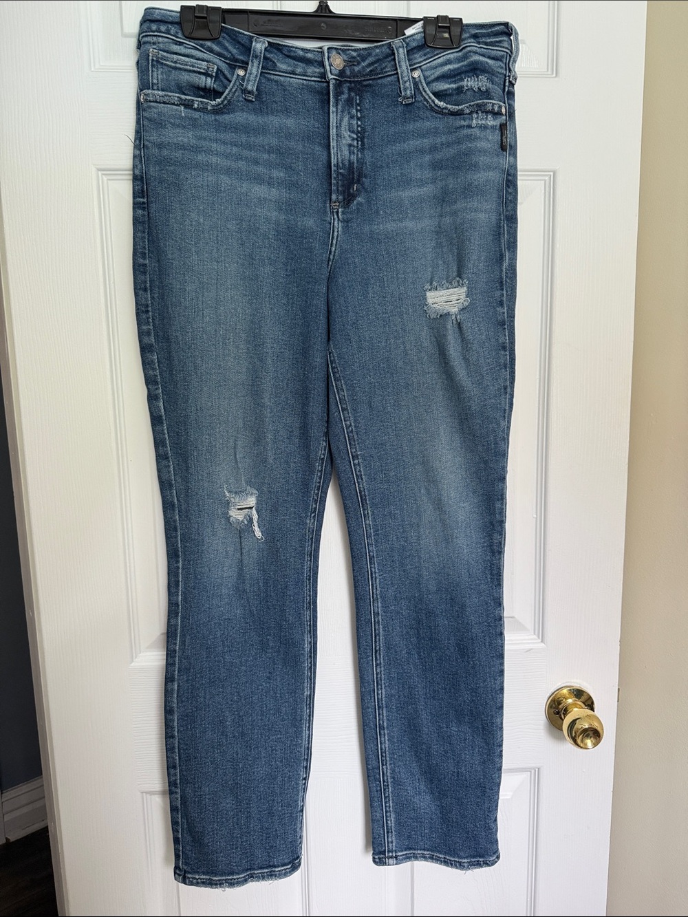Silver Jeans Co. Blue Straight-Leg Universal Stretch Distressed Jeans